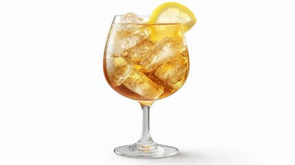 Refreshing Ice-Cold Beverage with Lemon Slice on a Bright Background