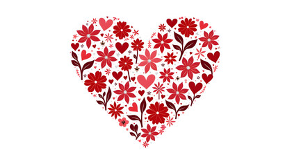 Heart composed of different vector elements: flowers, stars and romantic phrases.
