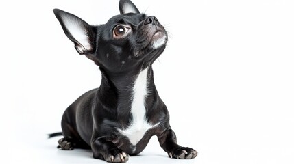 Adorable black Chihuahua dog looking up with curious expression