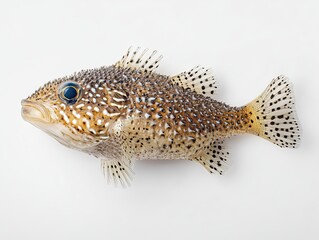 Naklejka premium Spotted fish on white background, studio shot, food industry use.