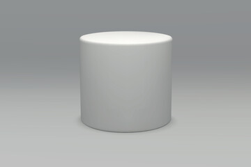 White cylinder on a gray gradient background, casting a soft shadow.