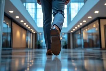 Fototapeta premium close up of back view of man walking in office building