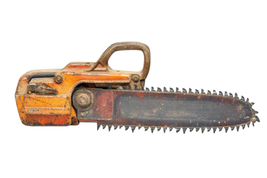 High-performance chainsaw isolated on a transparent background for promotional use and marketing