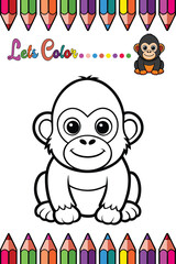 Adorable Gorilla Coloring Page for Kids - Fun and Printable Cartoon Animal Outline for Creative Learning