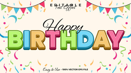 Happy Birthday editable text style effect, celebration 3D text style theme.