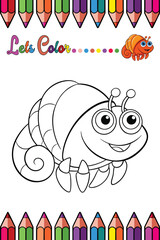 Adorable Hermit Crab Coloring Page for Kids - Fun and Printable Cartoon Marine Animal Outline for Learning