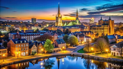 Fototapeta premium Cityscape at Night, Norwich , architecture, city, architecture, city