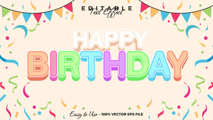 Happy Birthday editable text style effect, celebration 3D text style theme.