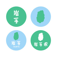 シンプルな日本の岩手地図　イラスト素材　セット
