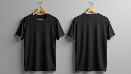 Two Black T Shirts Hanging On Wooden Hangers