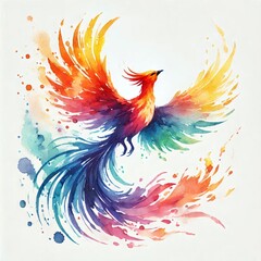 Obraz premium Colorful phoenix soaring with vibrant feathers and dynamic flames, symbolizing rebirth and transformation