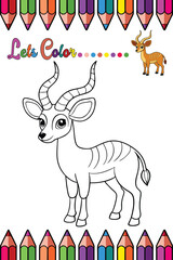 Antelope Coloring Page for Kids - Fun Printable Black and White Cartoon Animal Activity and Learning Sheet