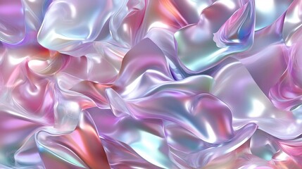 Obraz premium Abstract iridescent fabric, flowing silk, pastel colors, digital art, smooth texture, shiny surface, 3D render, dreamy, ethereal, holographic, 