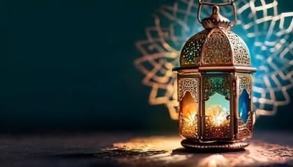 Lantern with beautiful carvings brightly lit with Islamic ornaments, beautiful, Ramadan. Wallpaper. Eid al-Fitr.