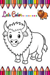 Adorable Bison Coloring Page for Kids - Fun and Printable Cartoon Animal Outline for Creative Learning