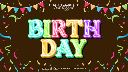 Birthday editable text style effect, celebration 3D text style theme.