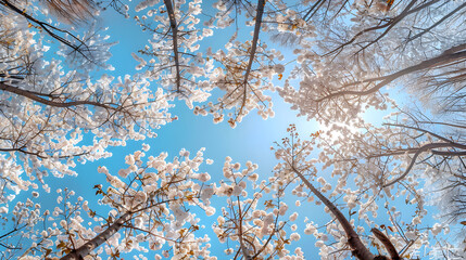 Canopy of Enchanting Sakura: A Reverie of Japanese Cherry Blossom Unveiled Underneath Vibrant Spring Skies