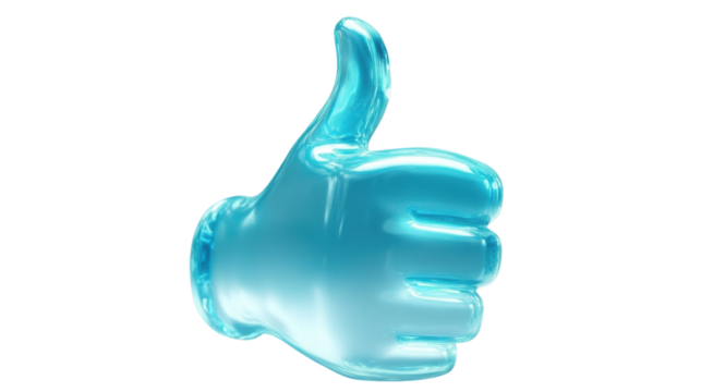 Teal thumb up sign isolated on white background 