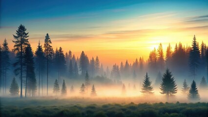 Minimalist Forest Landscape at Dawn , trees, dawn,  trees, dawn, gentle morning light, forest, sky, nature