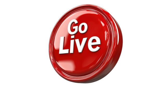 Go live red button isolated on white background 
