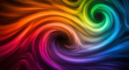 Obraz premium Rainbow Swirl Abstract: A mesmerizing abstract artwork featuring vibrant rainbow swirls, creating a dynamic and energetic visual experience. The interplay of colors evokes feelings of movement.