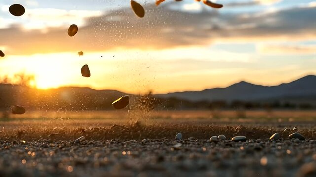 Outdoor Shotgun Range with Clay Pigeons at Sunset