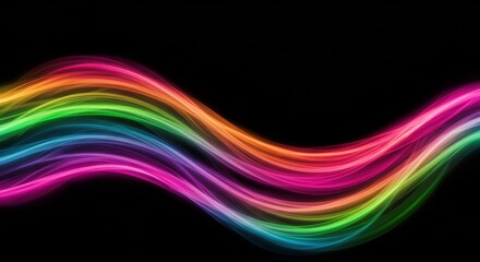 Rainbow Wave Abstract: Vibrant, flowing rainbow-colored waves dance across a deep black background, creating a dynamic and energetic abstract composition.