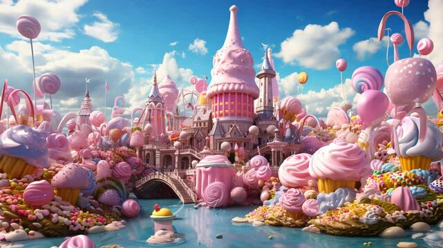 Ice-cream fantasy world with castle	
