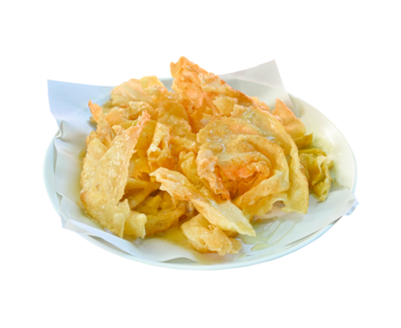 Roti with Sweetened Condensed Milk.Image of Roti canai with sugar and sweetened condensed milk, sweet dessert fried on hot pan on transparent.