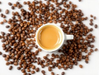 Minimalistic Coffee Cup with Beans on White Background