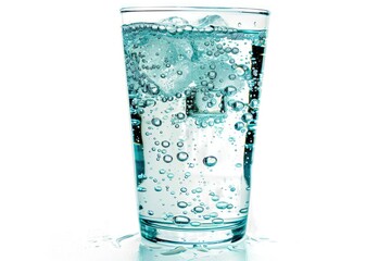 A Crystal Clear Glass of Sparkling Water with Bubbles, Isolated on White Background