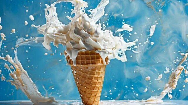 Delicious ice cream explosion on a blue background