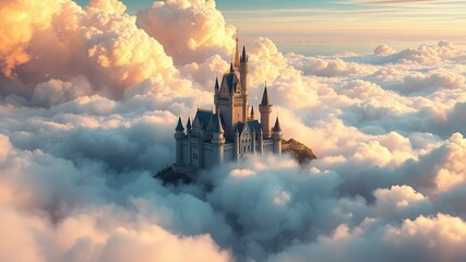 Fototapeta premium Cloud Castle Dream - 3D Hyperrealistic Aerial