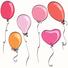 Balloons of different colors with highlights. Balls with a string and hanging in the air. Vector illustration