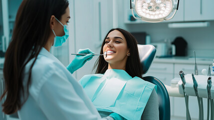 Fototapeta premium female patient is currently at an appointment for a dental examination with a dentist