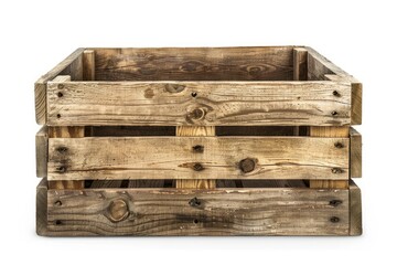 Vibrant Color Picture of Empty Wooden Crate Box Illustration Isolated on White Background