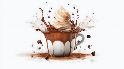 Chocolate Drink Splashing with Ice Cream Swirl