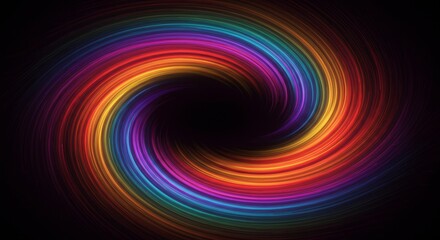 Obraz premium Rainbow Vortex: A mesmerizing swirl of vibrant colors, reminiscent of a rainbow, creates a captivating vortex against a stark black background.