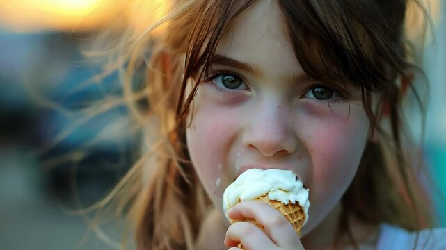 A girl eating ice cream	
