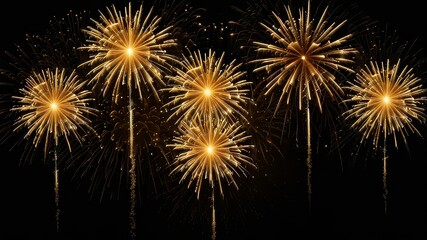 Naklejka premium Firework border background, gold fireworks frame with stars and sparkles, firework banner