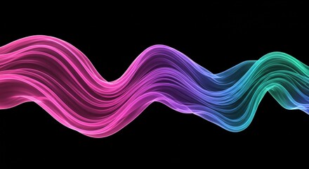 Abstract Wave of Color: A mesmerizing, vibrant wave of color flows across a black background. The smooth curves and gradient blend of pink, purple, teal.