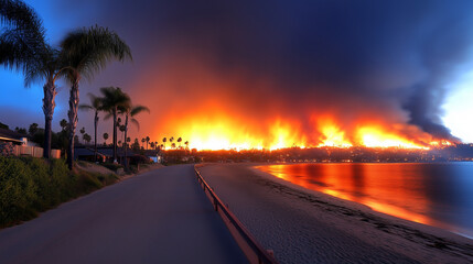 Fototapeta premium Houses fire in the night