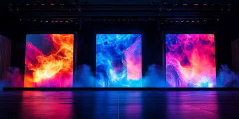 Display technology of the LED screen of colorful. LED screen shows in the work. Concert and party stage