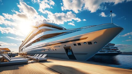 Modern cruise ships luxurious stern sparkles under sunny skies