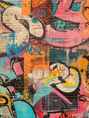 Vibrant Urban Graffiti Art Explosion on Brick Wall: A Colorful Street Art Masterpiece