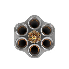 Revolver cylinder close-up studio setting high-quality image transparent background detailed perspective firearm concept