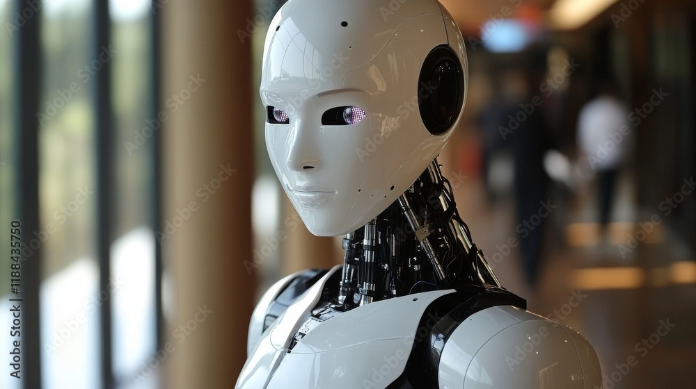 Poster advanced artificial intelligence concept illustrating future technological singularity with deep lea