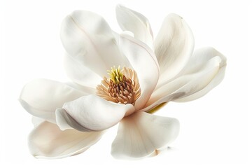 Detailed Image of One Magnolia Flower Isolated on White Background