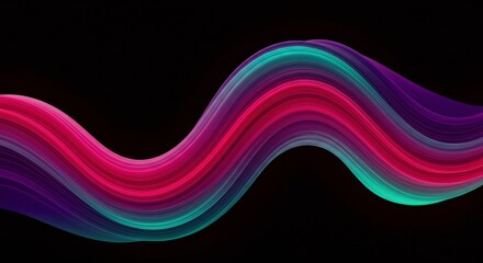 Abstract Colorful Wave: Vibrant, flowing lines in shades of pink, purple, and teal create a dynamic, abstract wave against a stark black background.  The image evokes energy, movement, and fluidity. 