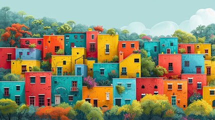 Obraz premium A Day of Colors: An artist paints the vibrant lives of city dwellers